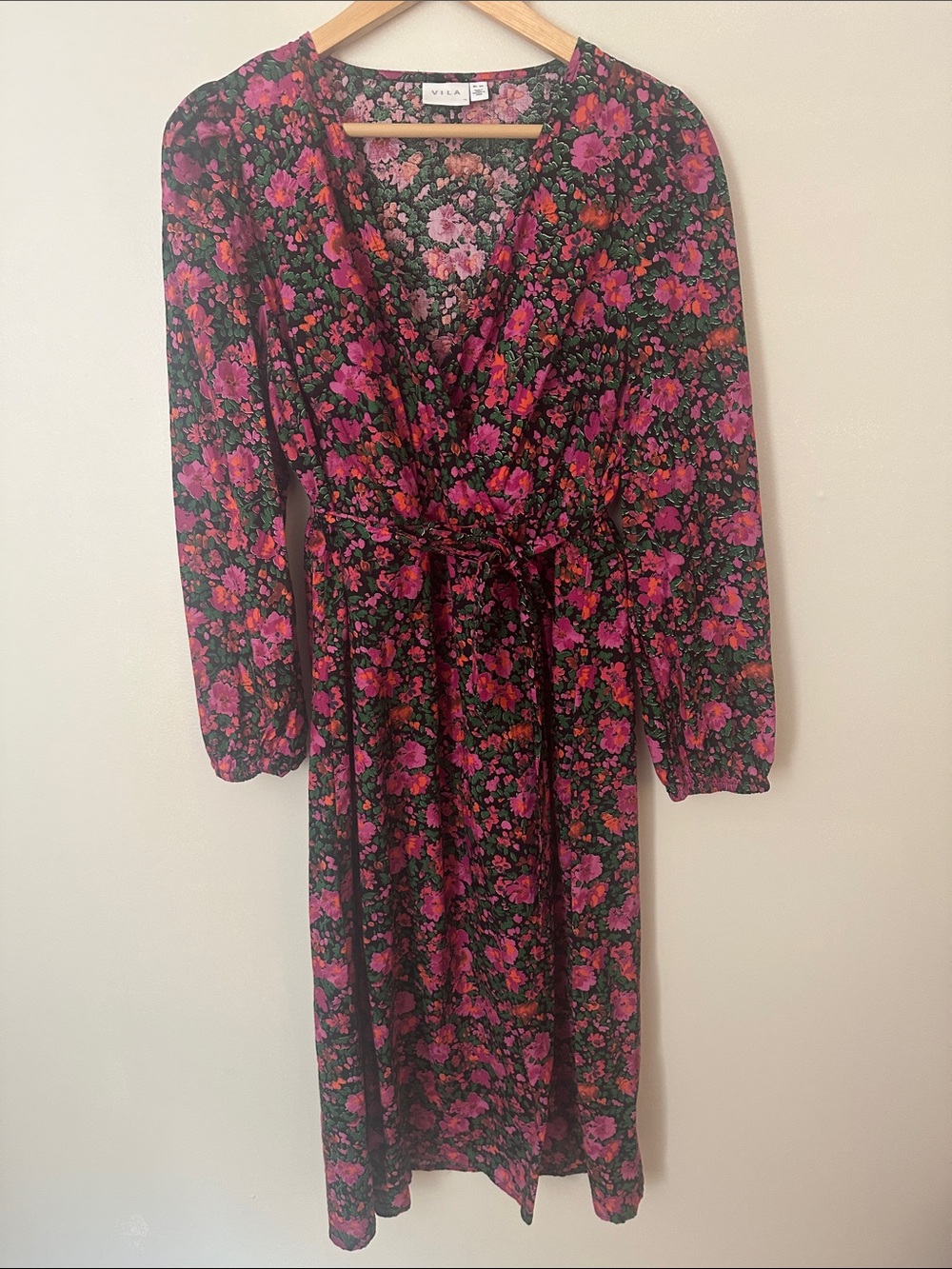 ASOS Vila Pink Floral Wrap Midi Dress